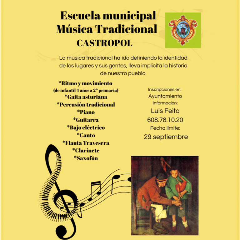 Abierto plazo de inscripción en la Escuela Municipal de Música Tradicional de Castropol 8 Abierto plazo de inscripción en la Escuela Municipal de Música Tradicional de Castropol
